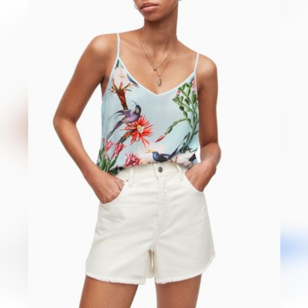 All Saints Floral Print Cami Top - Light Blue and Multicolor